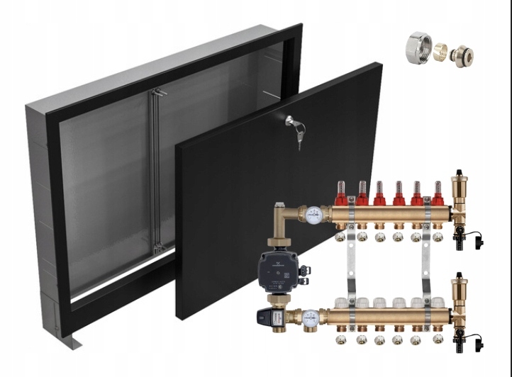 Rozdělovač pro podlahu 6+ Pumpa Grundfos +pex Podomítková Skříňka Černá