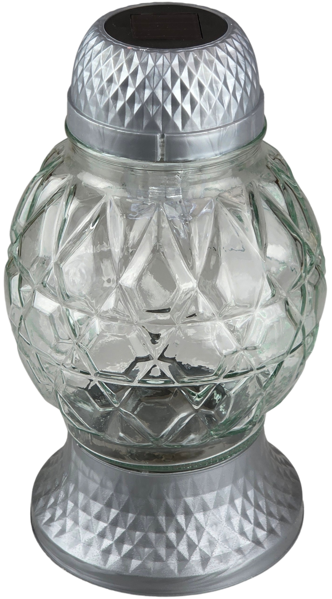 Wysoki Znicz Solarny LED 22 cm – ZNICZE EKO, Wodoodporny, LA535 SREBRNY