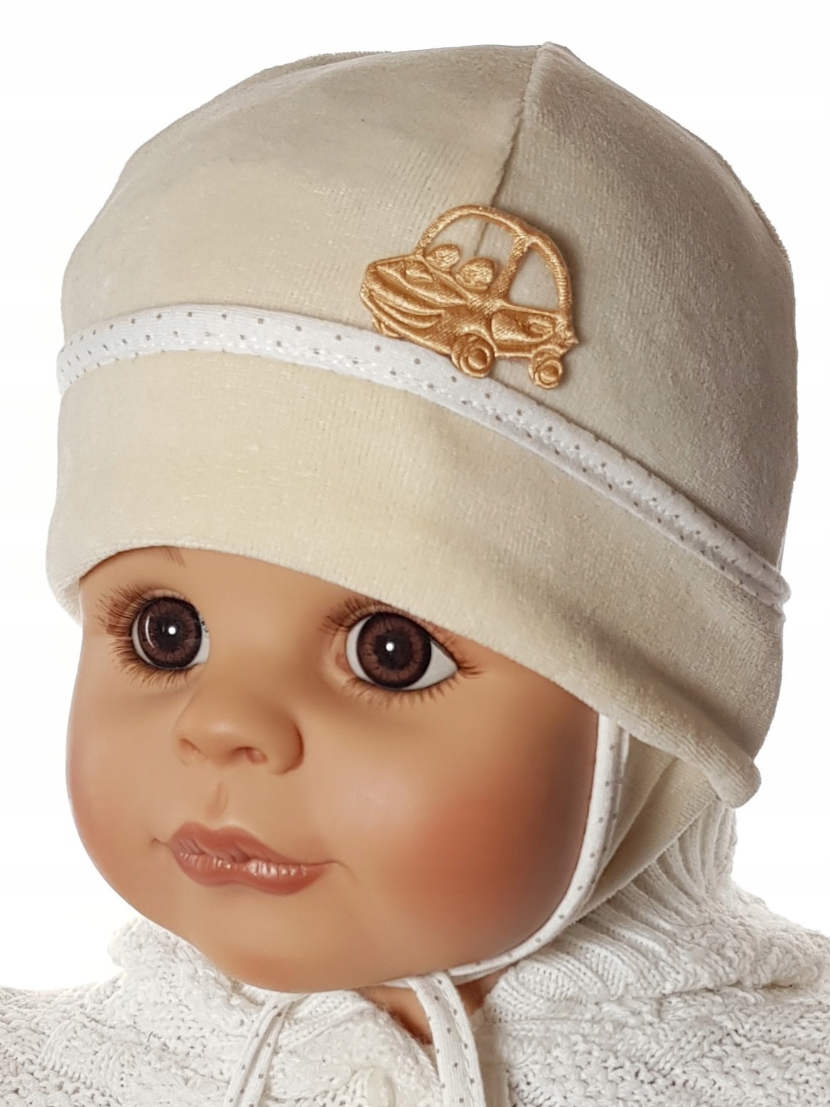 CHŁOPIĘCA CZAPKA AUTO CZAPECZKA WELUR WIĄZANA Z USZAMI 0-9 M-C 6 KOLORÓW Rozmiar 44-46 cm