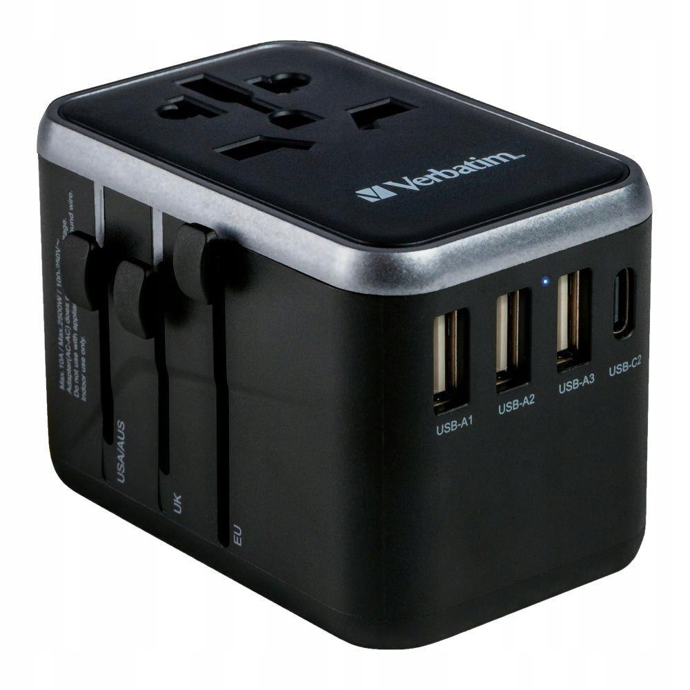 Adapter podróżny Verbatim UTA-04 globalny-globalny 3xUSB 2xUSB-C Pd Qc