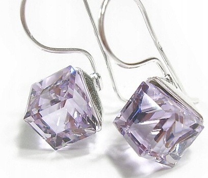 Krystaly Náušnice Violet Cube Stříbro