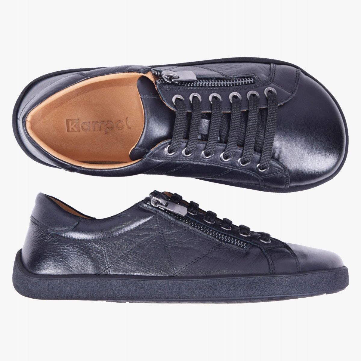 Buty Damskie Barefoot Skórzane Minimalistyczne Szerokie Czarne Kampol 39