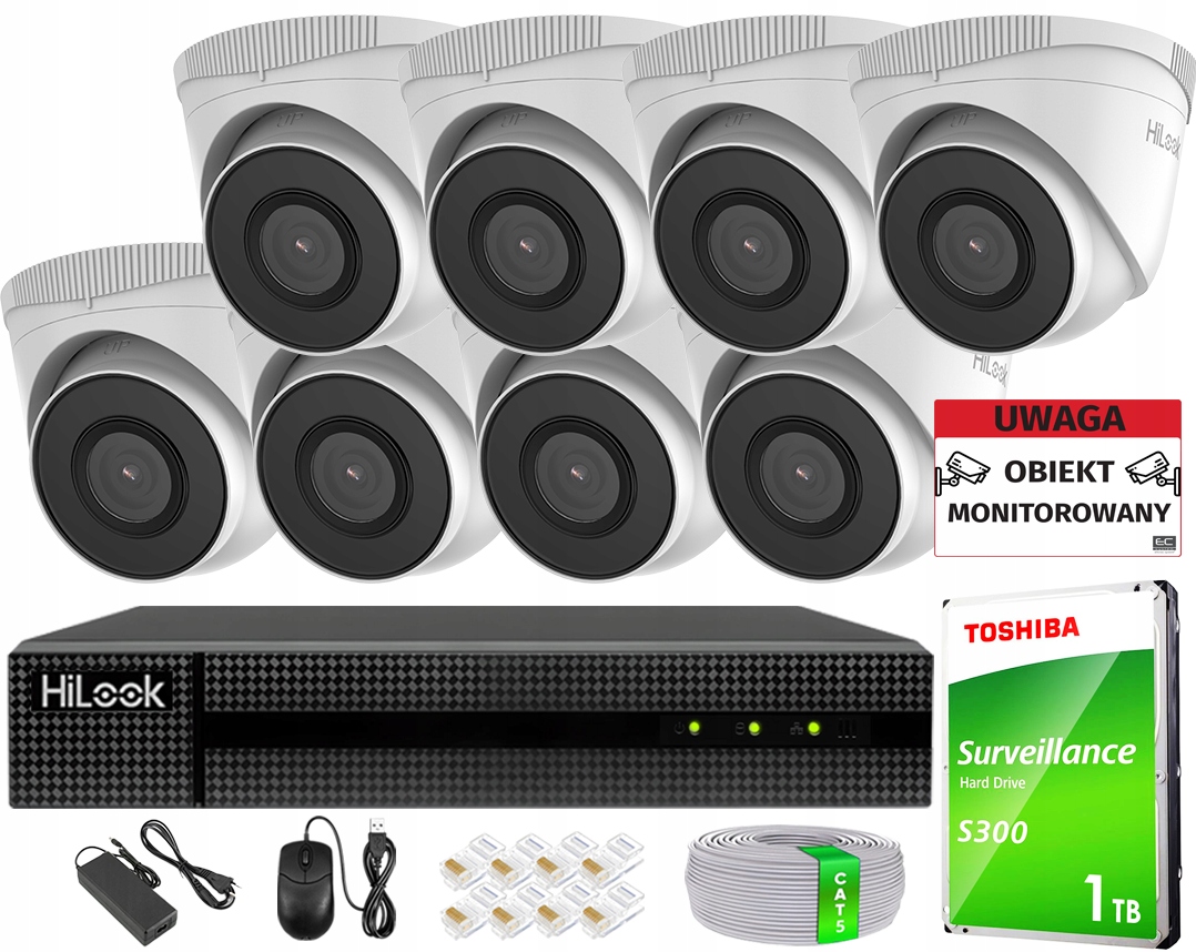 Sada pro monitorování Hilook NVR-8CH-5MP/8P 8x IPCAM-T5 1TB Kabel