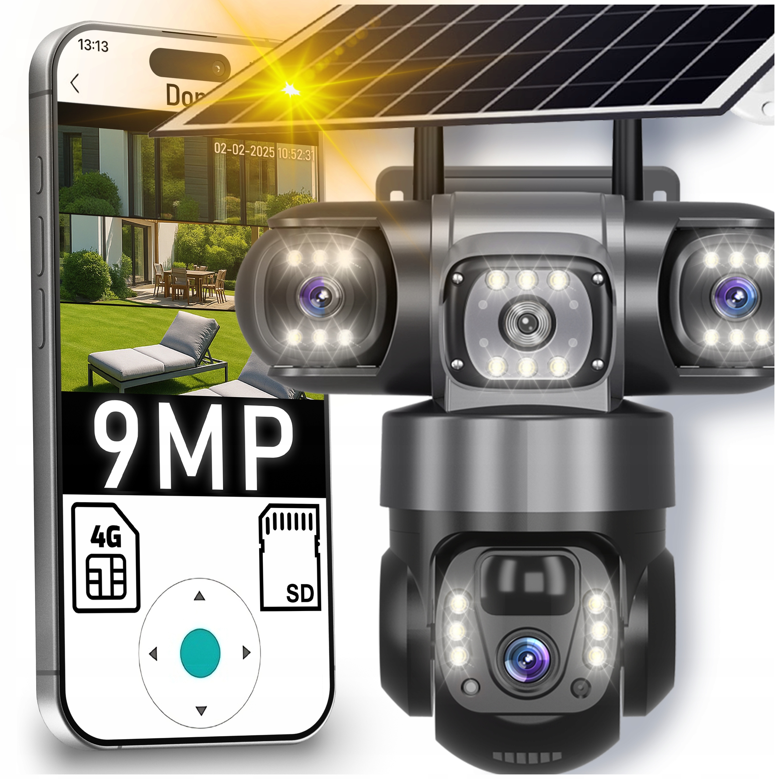 Vonkajšia Solárna Kamera 4K 3 Obrazovky 9MPx Na Sim Kartu 4G Bezdrôtová