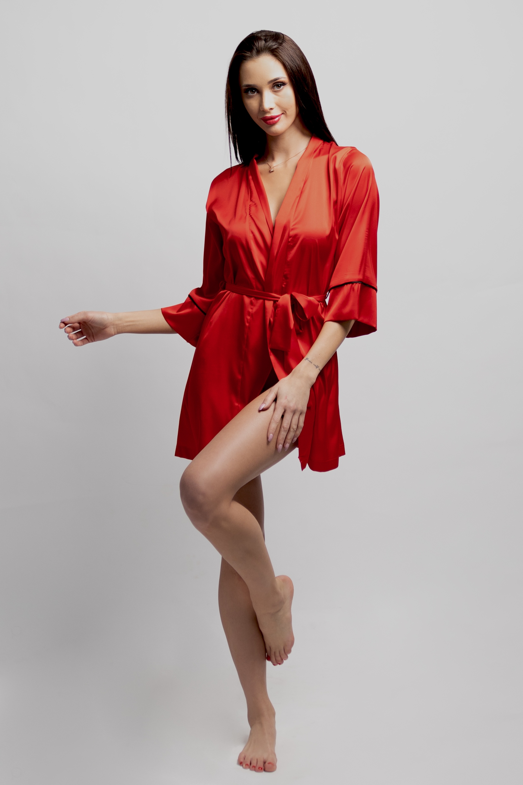 Saténový Dámský Župan Červený M