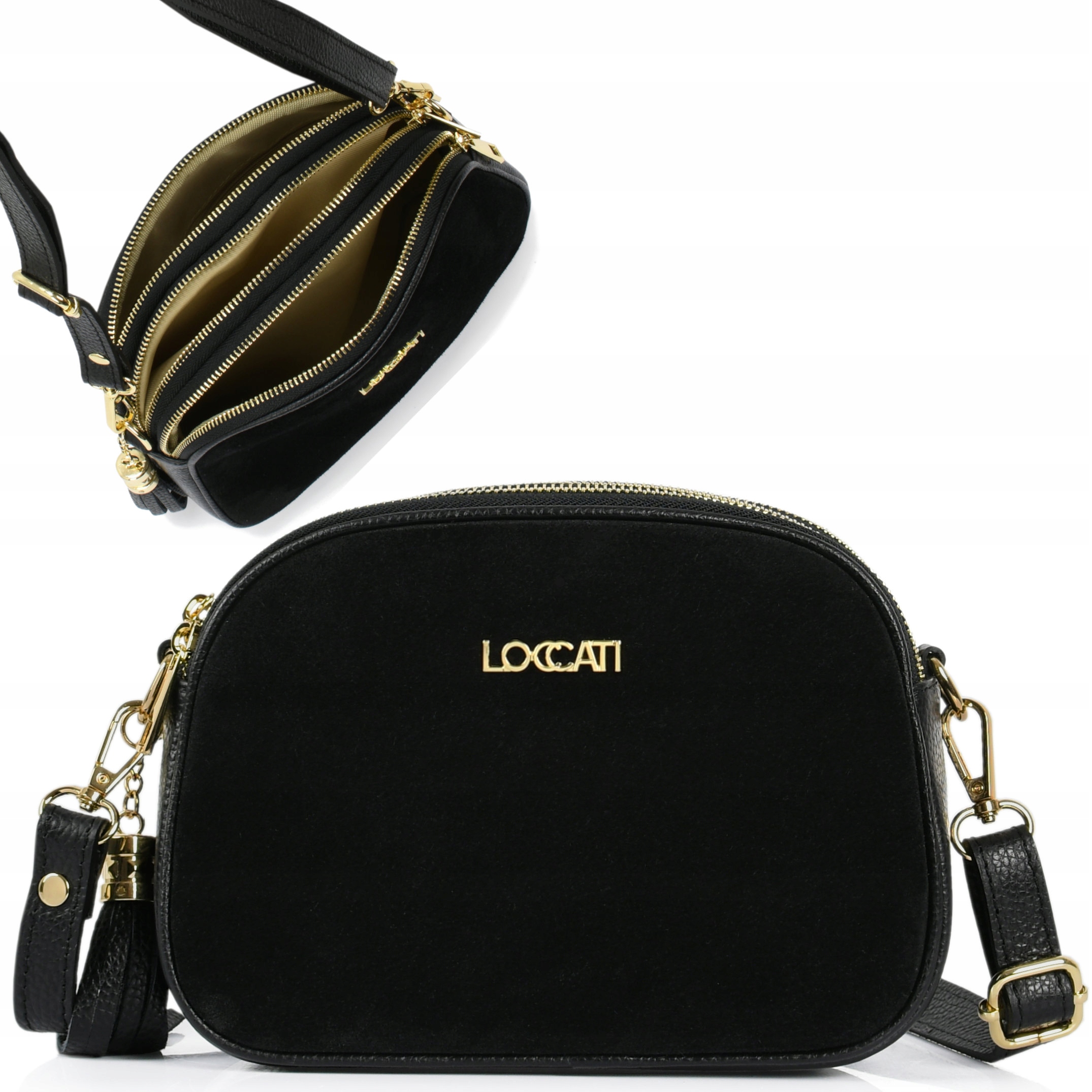 Listonoszka damska ze skóry naturalnej i zamszu mała torebka przez ramię