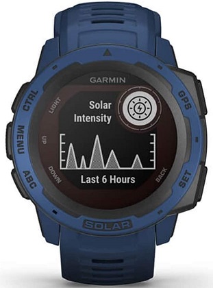 Garmin Instinct Crossover Solar Tidal Blue, круглый корпус.