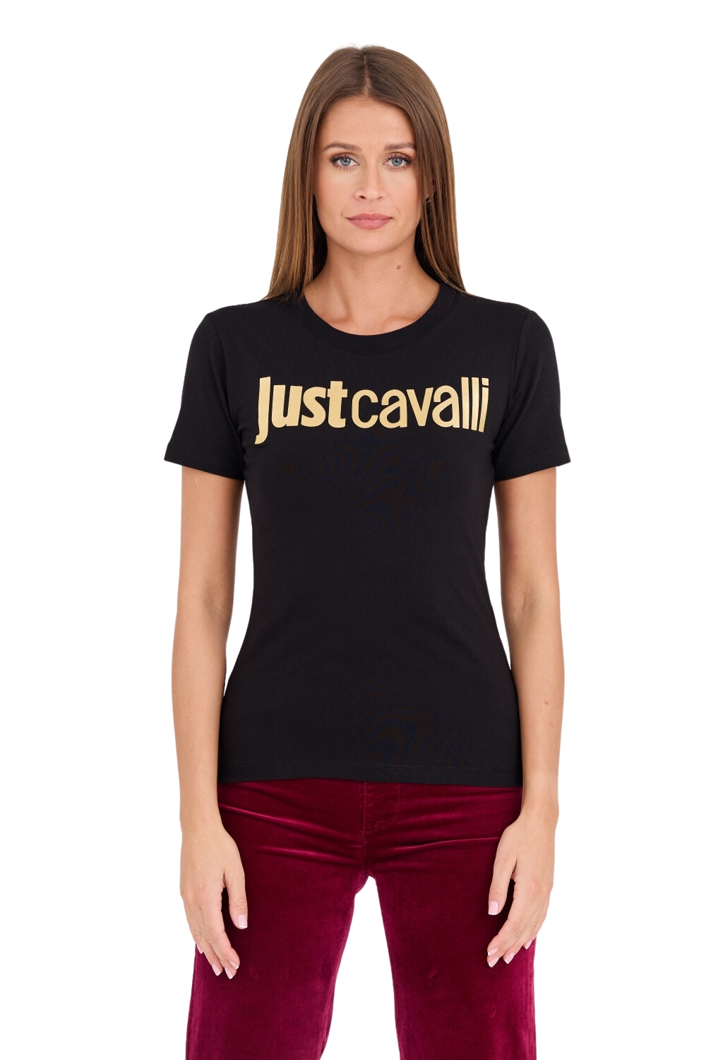 Just Cavalli Černé tričko Logo Gold S