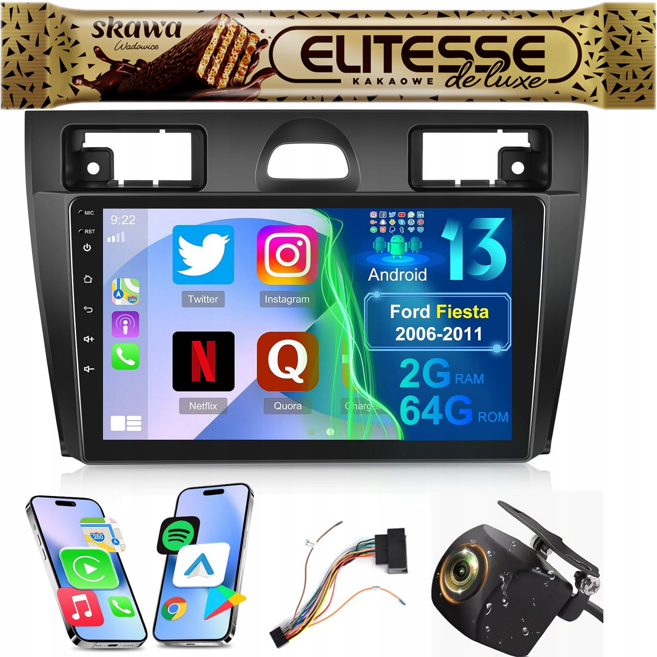 Autorádio Core 2+64GB Android Ford Fiesta 2006-11 Carplay Kamera