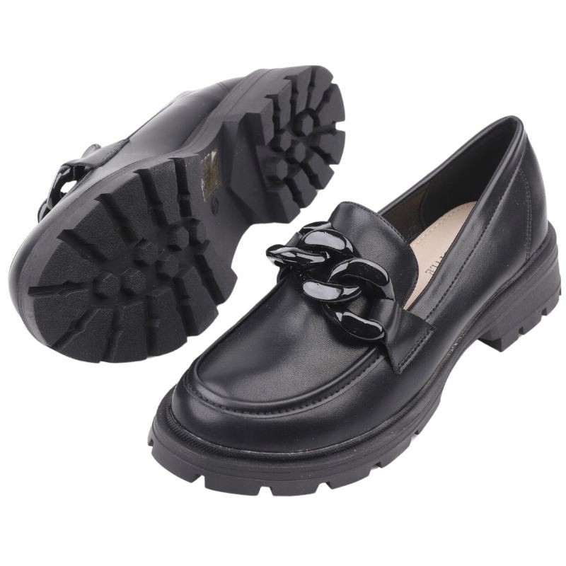 Czarne Mokasyny Damskie Na Platformie Wsuwane Półbuty
