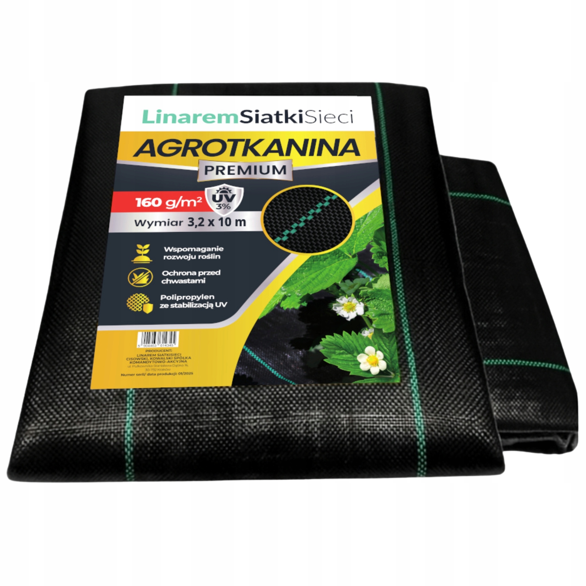 Agrotkanina 160G 3,2x10m Premium+ Agrowłóknina Mata Czarna Uv 3%