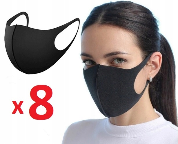 MASKI Maseczki ochronne 8 szt. czarna 1 warstwa