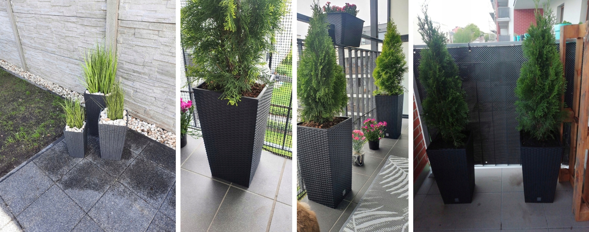 DONICZKI 3x ZESTAW DONICE OGRODOWE RATTAN ELEGANCKIE + WKŁADY ANTRACYT HIT! Długość 22.5 cm