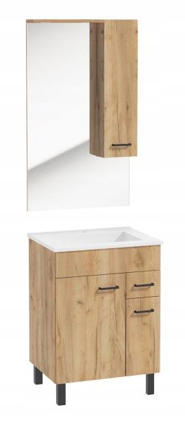 Koupelnová skříňka s umyvadlem 60 a zrcadlem dub craft na nohách, stojící