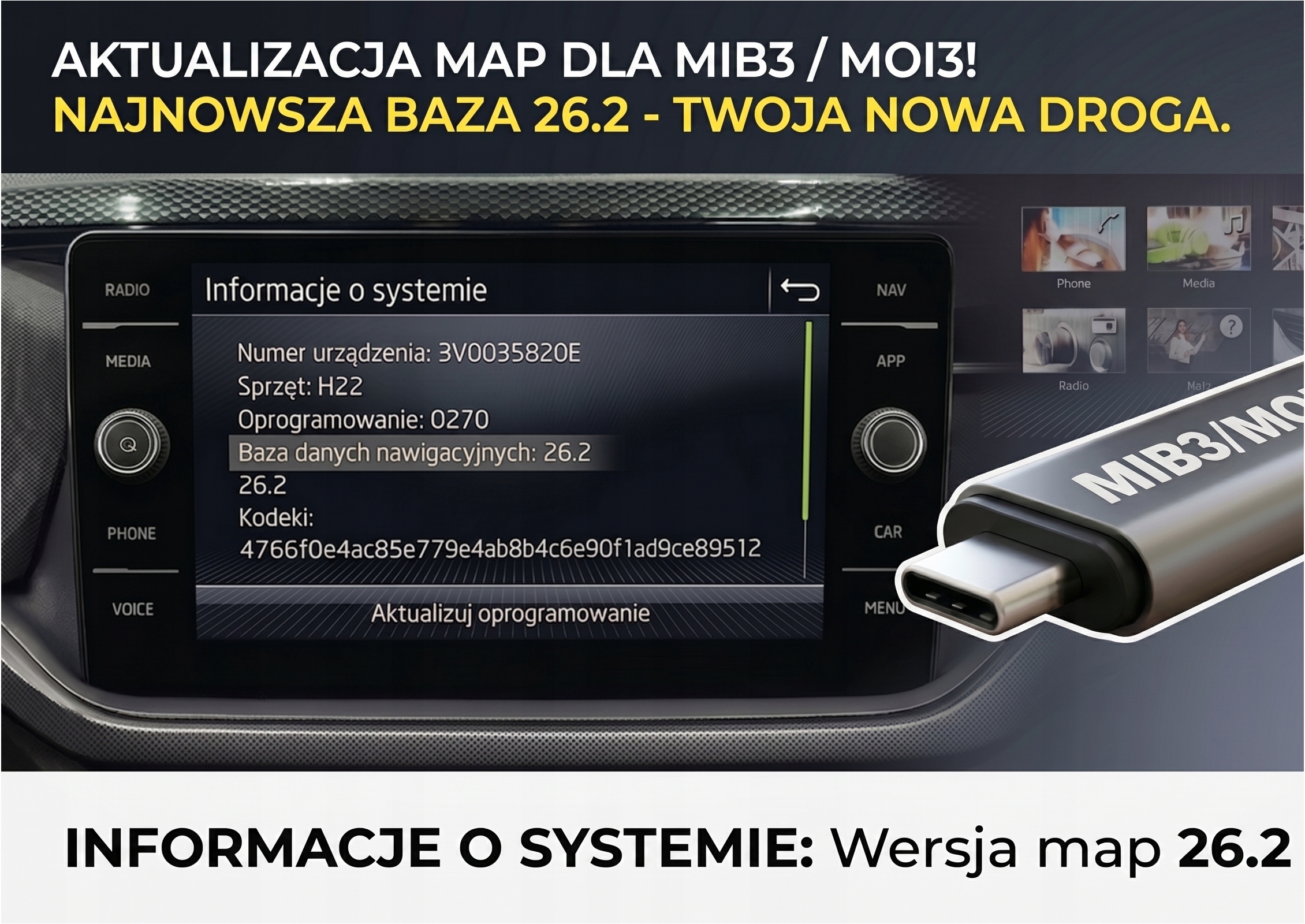 Mapa Informací MIB3 2026 Pro Škoda Fabia Superb Octavia Kodiaq Kamq
