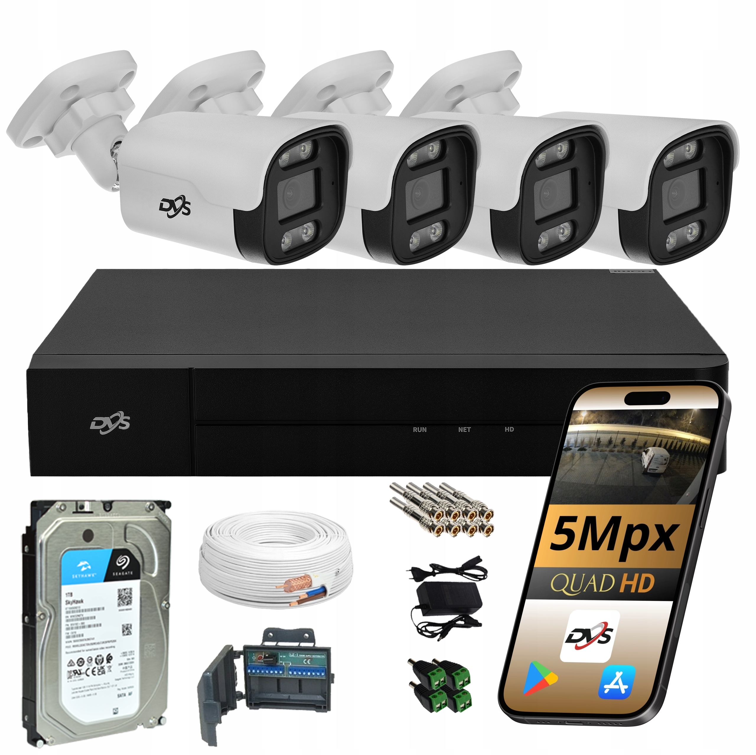 Vonkajšie Monitorovanie 4x Analógová Kamera 5MPX Metalová Dual Led Disk 1Tb