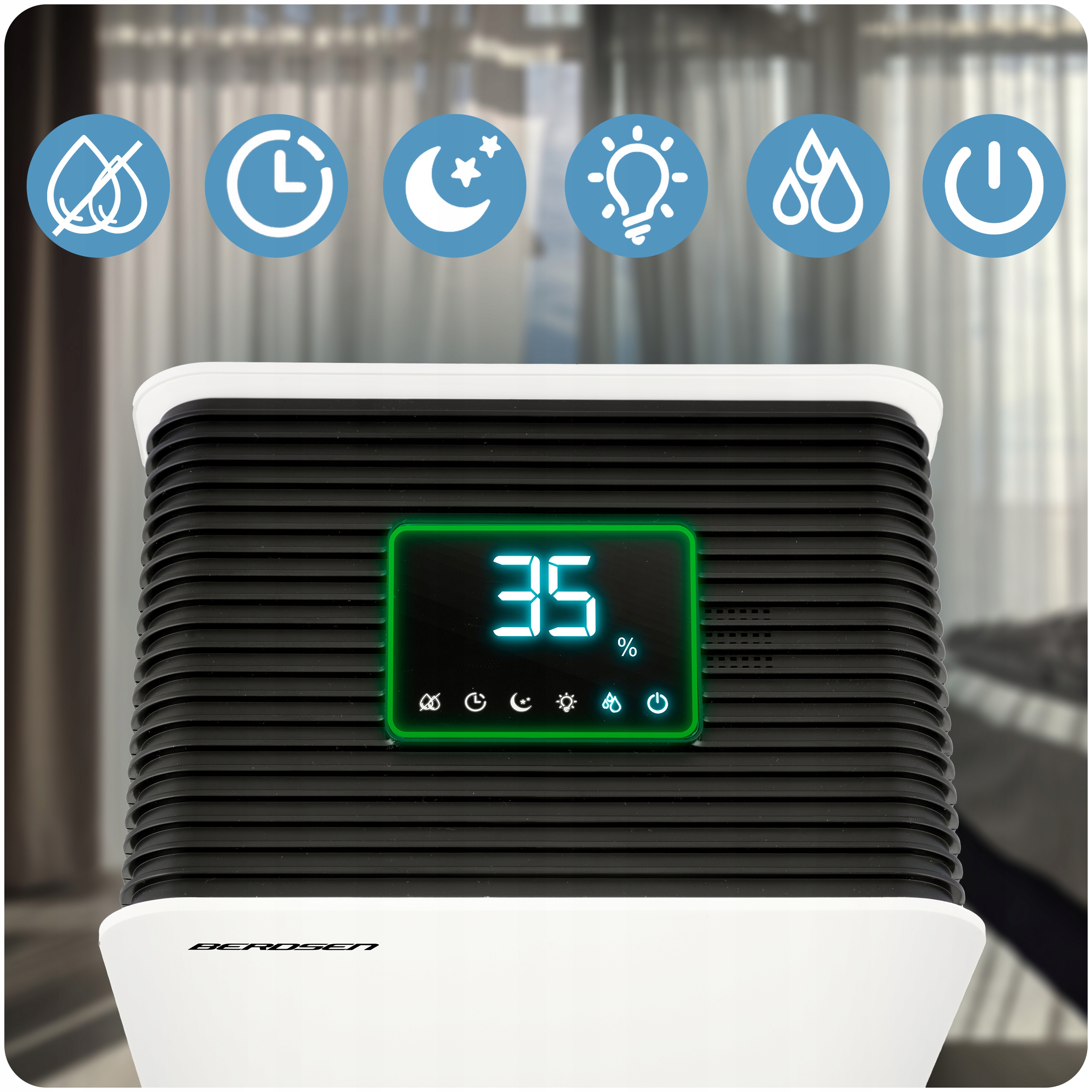 ODVLAŽIVAČ ZRAKA APSORBTOR VLAGE 64W HEPA 34dB TAJMER LED Berdsen učinkovitost 0,8 l/24 h
