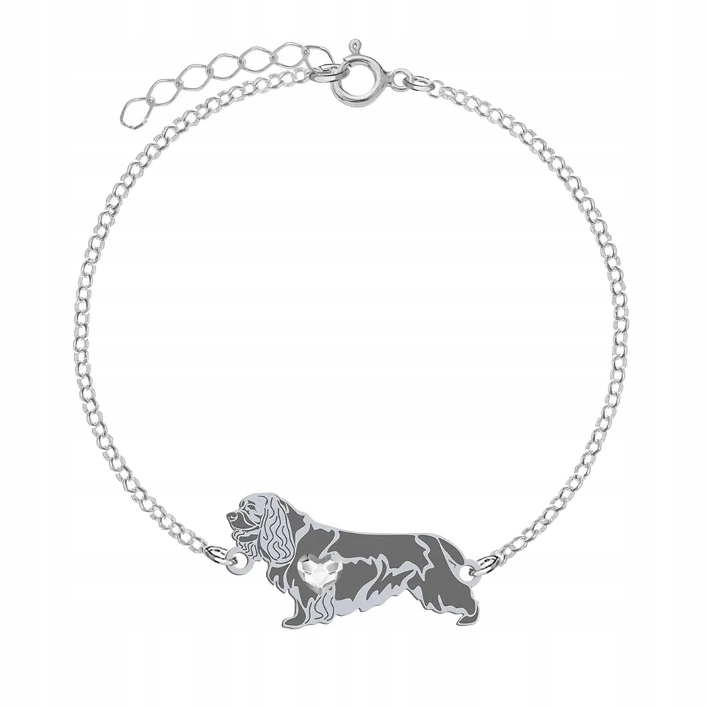 Stříbrný náramek se psem Sussex Spaniel 925 Řetízek Gravírování Bonus