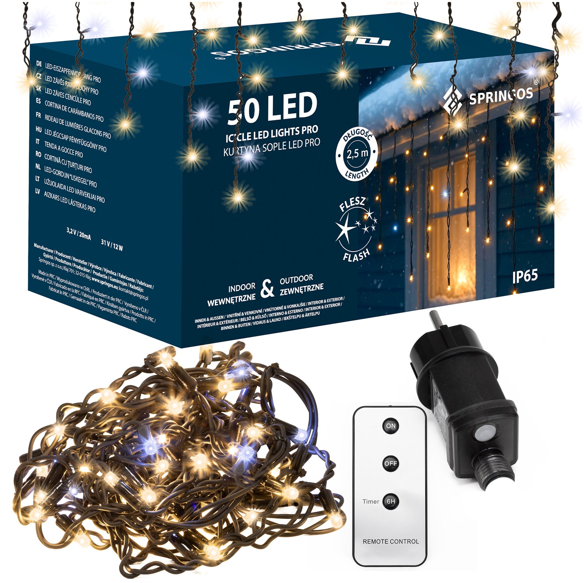 Venkovní Osvětlení 500 Led rampouchy Profesionální IP65 Časovač Dálkové ovládání Flash 25 m