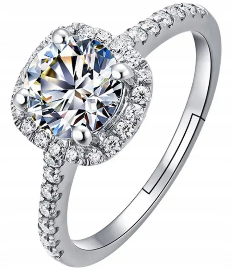 Stříbrný Prstýnek s velkým diamantem, nastavitelná velikost, nerezová Ocel