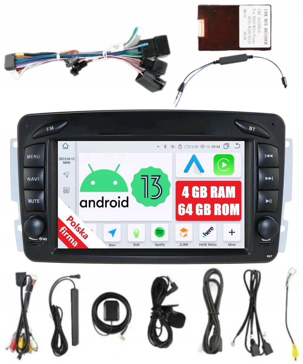 Rádio 7" 2DIN Android 4/64GB Mercedes Benz W203 W209 Vito Viano Carplay Lte