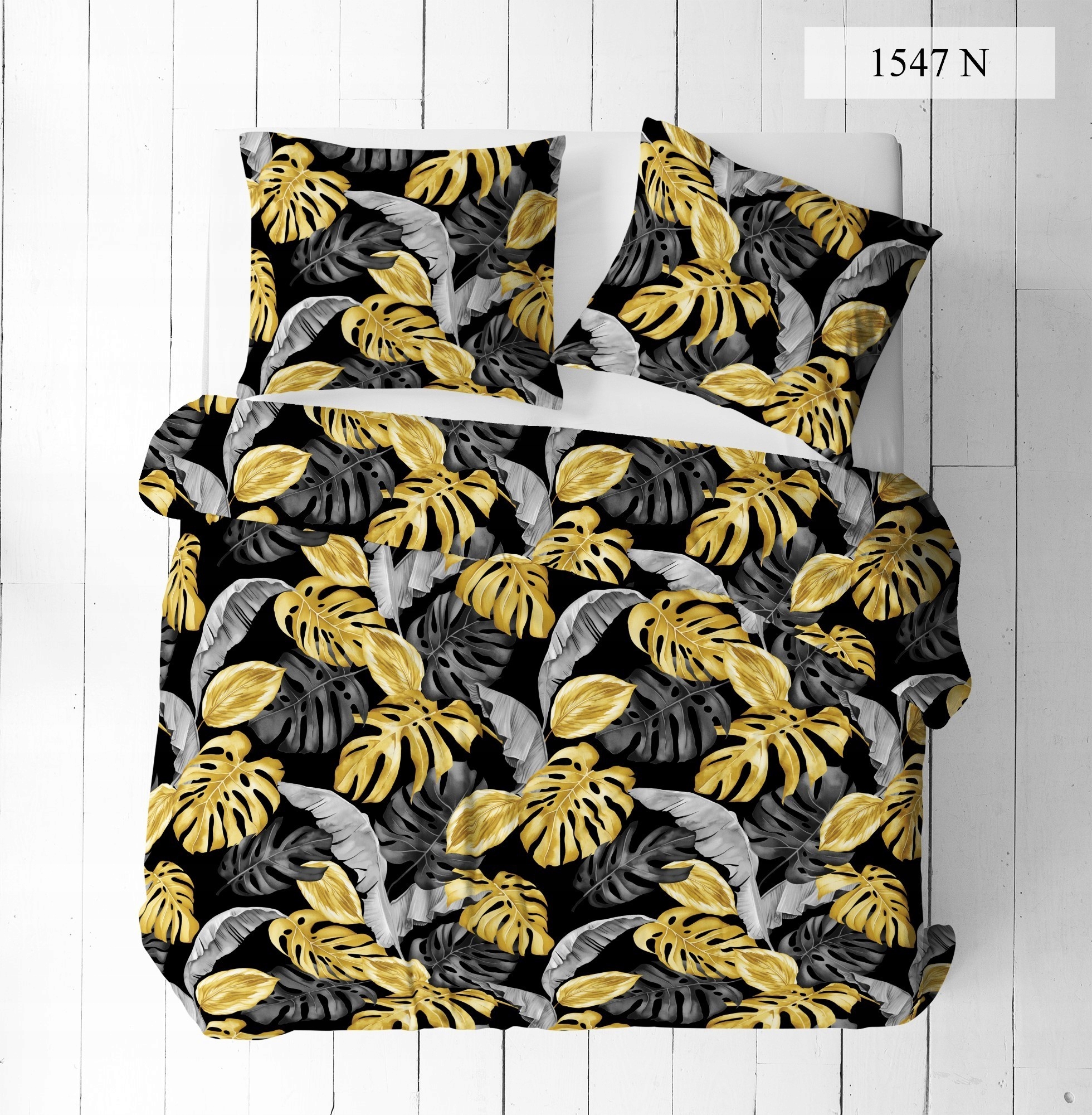 Povlečení Z Kůry 160x200 cm, Silná 100% Bavlna, Vzory, monstera, zlato černá