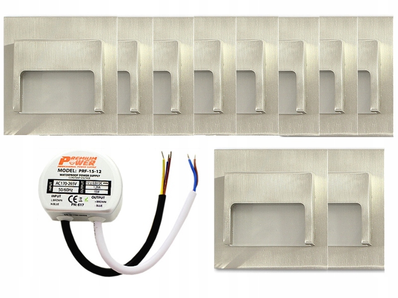 Sada schodišťového osvětlení stříbrná 10x napájecí adaptér