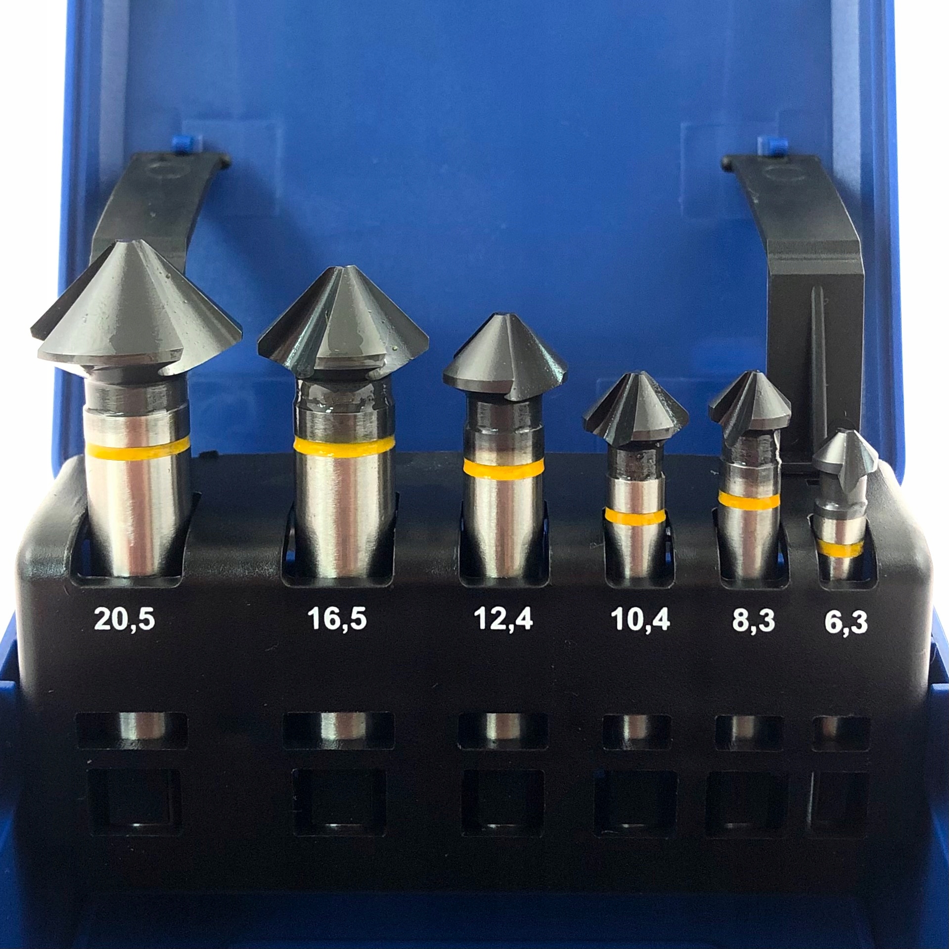 ZESTAW POGŁĘBIACZY FAZOWNIKÓW 6.3-20.5 HSS CO VIS pokryte TIALN Twardość (HRC) 45