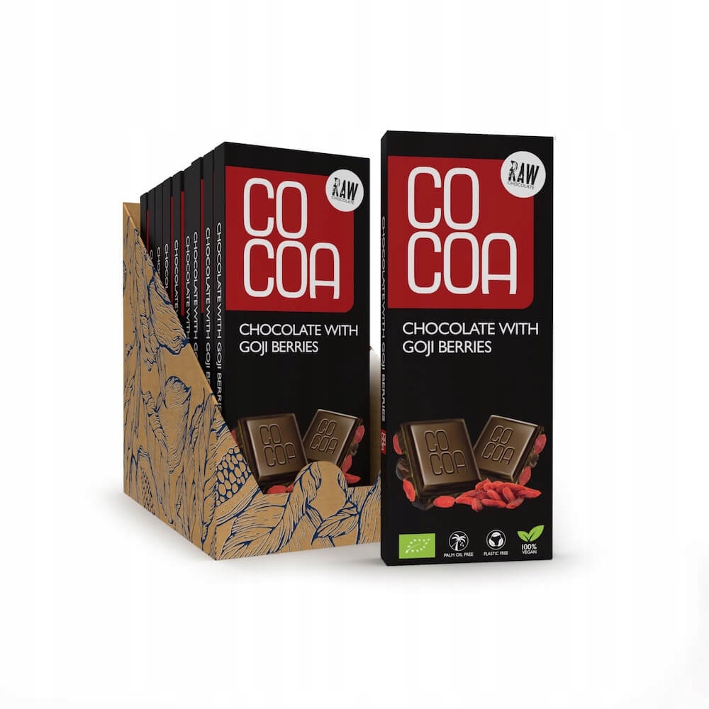 Czekolada gorzka 65% z jagodami goji bez białego cukru Bio Cocoa Box 10x40g
