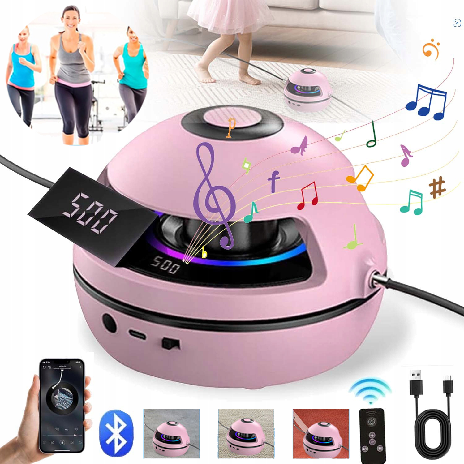 Skakanka Muzyczna Automatyczna Inteligentna Elektryczna Led Pilot Głośnik