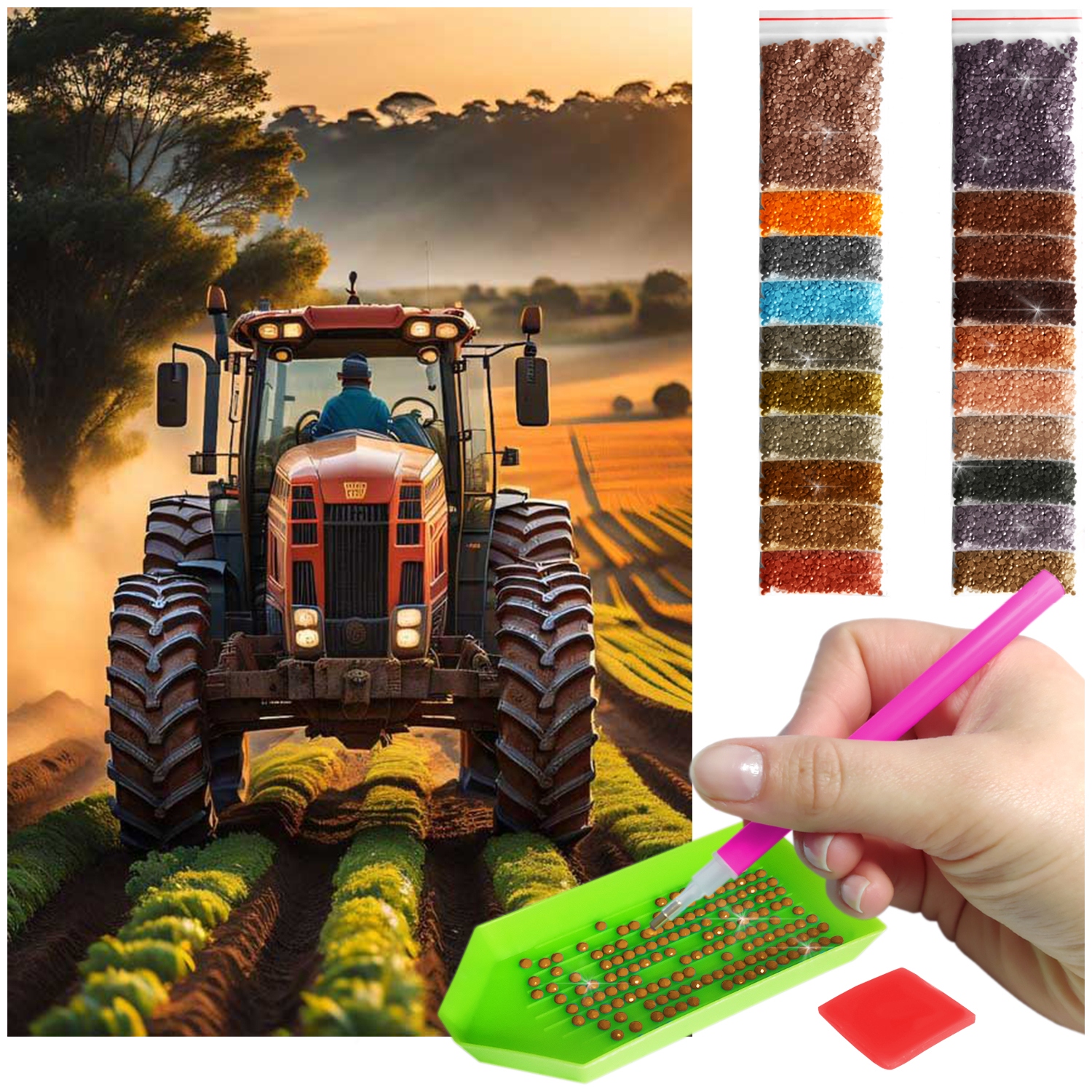Výšivka Diamond Painting mozaika Traktor na poli sada