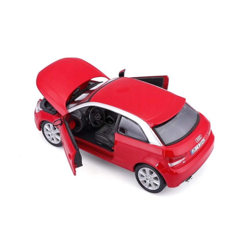 Audi A1 1:24 model Bburago 18-22127 czerwony Materiał karton metal plastik