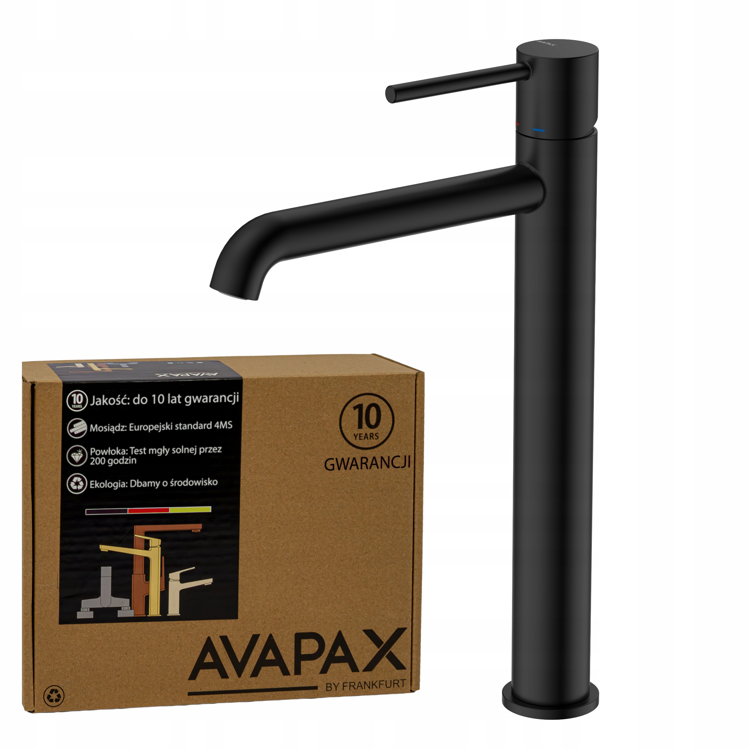 Stojanková umývadlová batéria s vysokým čiernym kohútikom pre umývadlo na dosku Avapax
