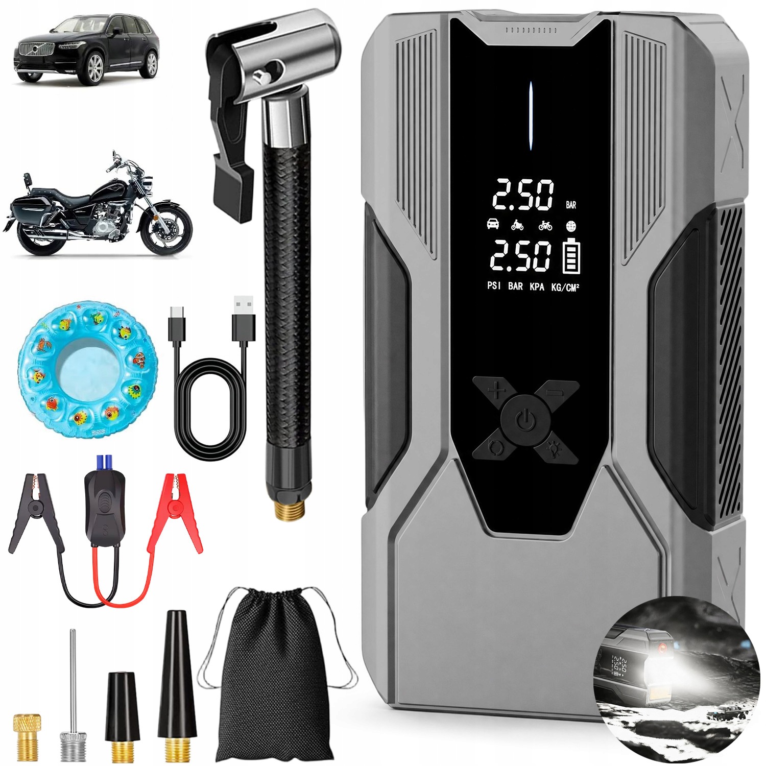 Jump Starter 8000 Mah Powerbank Núdzová Batéria LCD Displej S Led