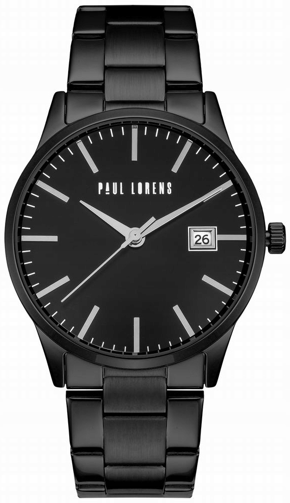 Pánské hodinky Paul Lorens quartzový ciferník černý náramek černý 41 mm
