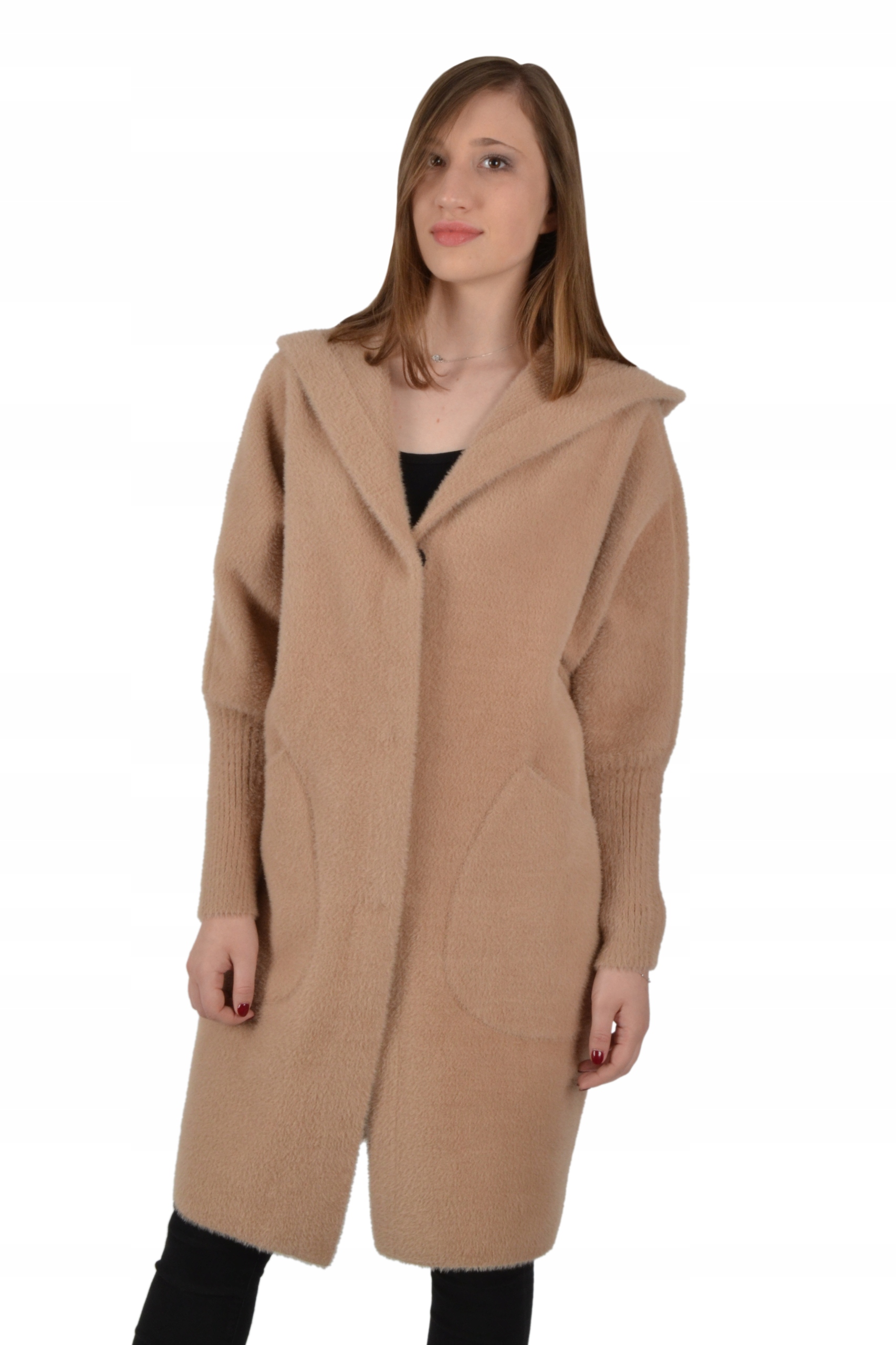 

Płaszcz damski Długi Z Kapturem alpaka Oversize