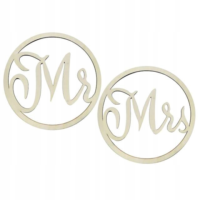 

Dekoracja drewno koło Mr i Mrs Ślub wesele 2x42cm