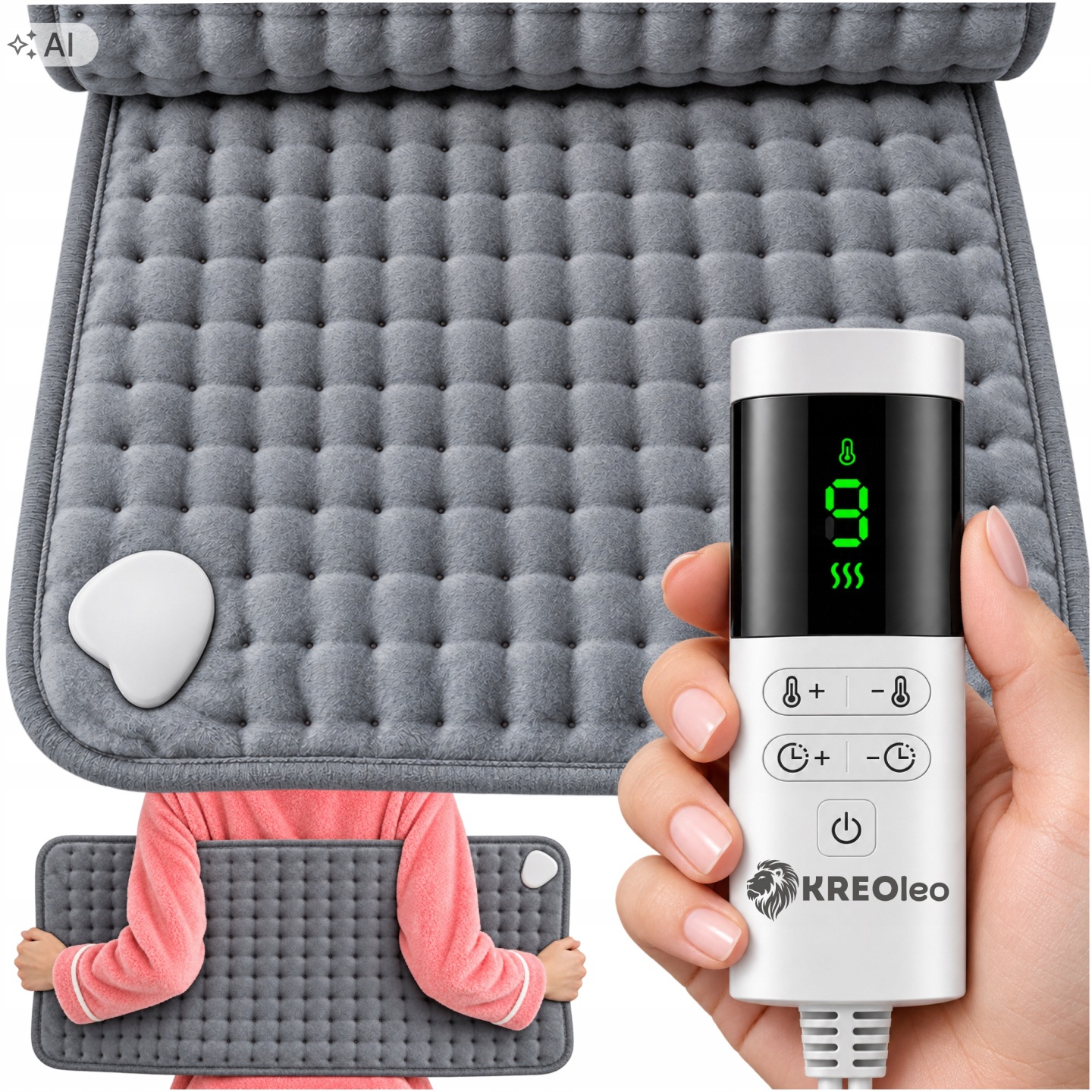 Mata Elektryczna Grzewcza Duża 60x30 CM 9 Poziomów Timer Na Plecy