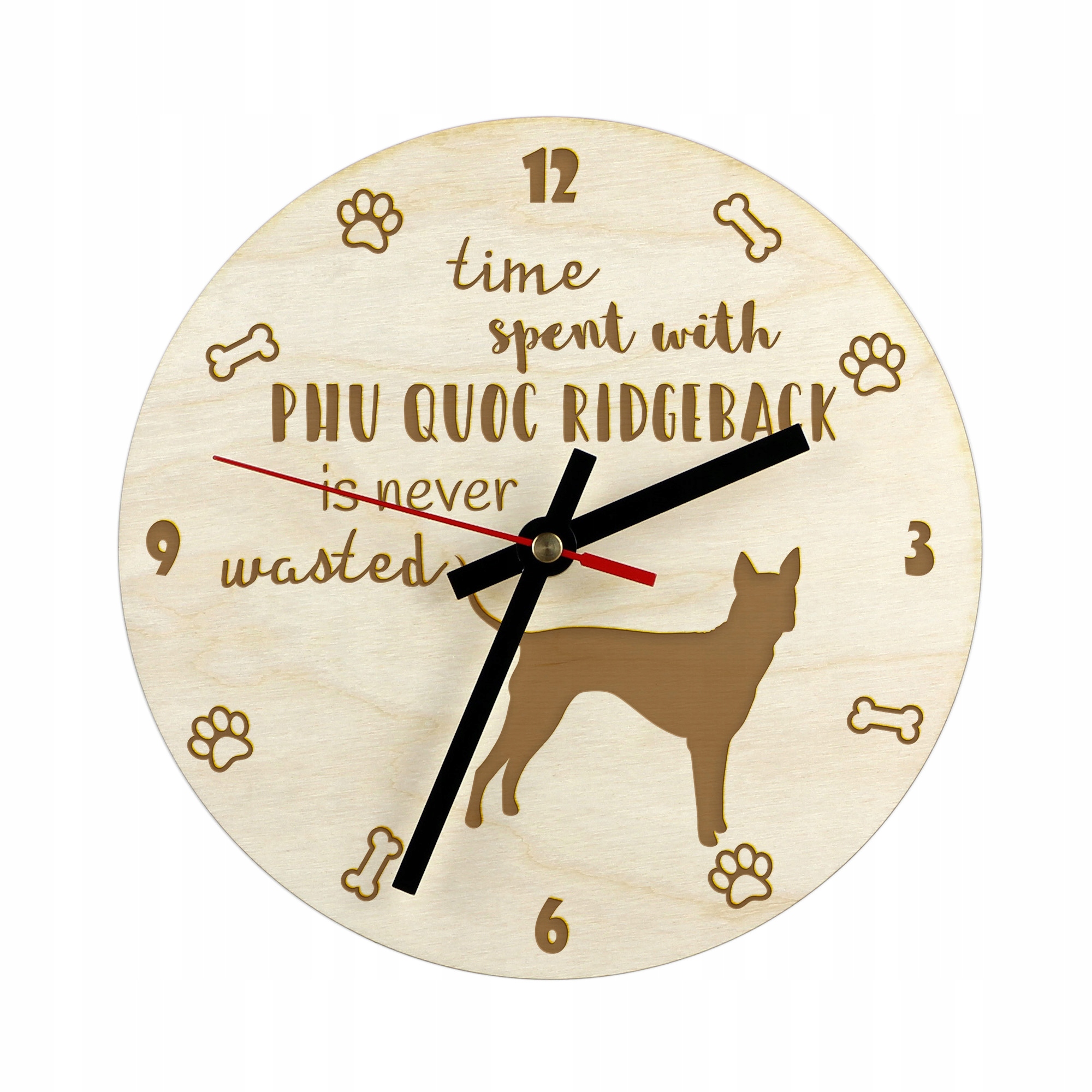 Phu Quoc Ridgeback gravírovaný budík se psem, průměr 30 cm, jméno psa
