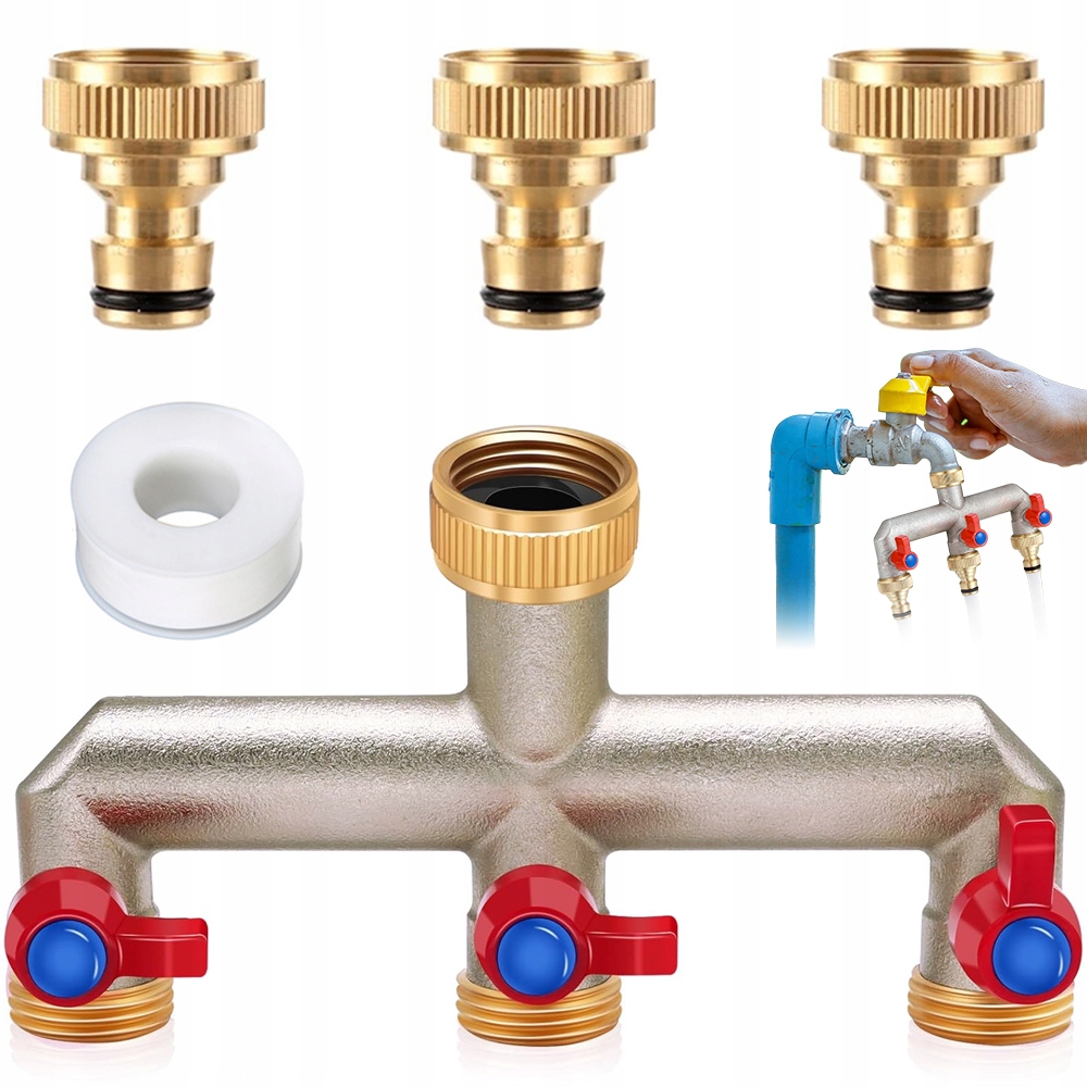 T-rozdělovač Mosazný Rozdělovač 3/4 S Nezávislými Ventily Pro Zavlažování