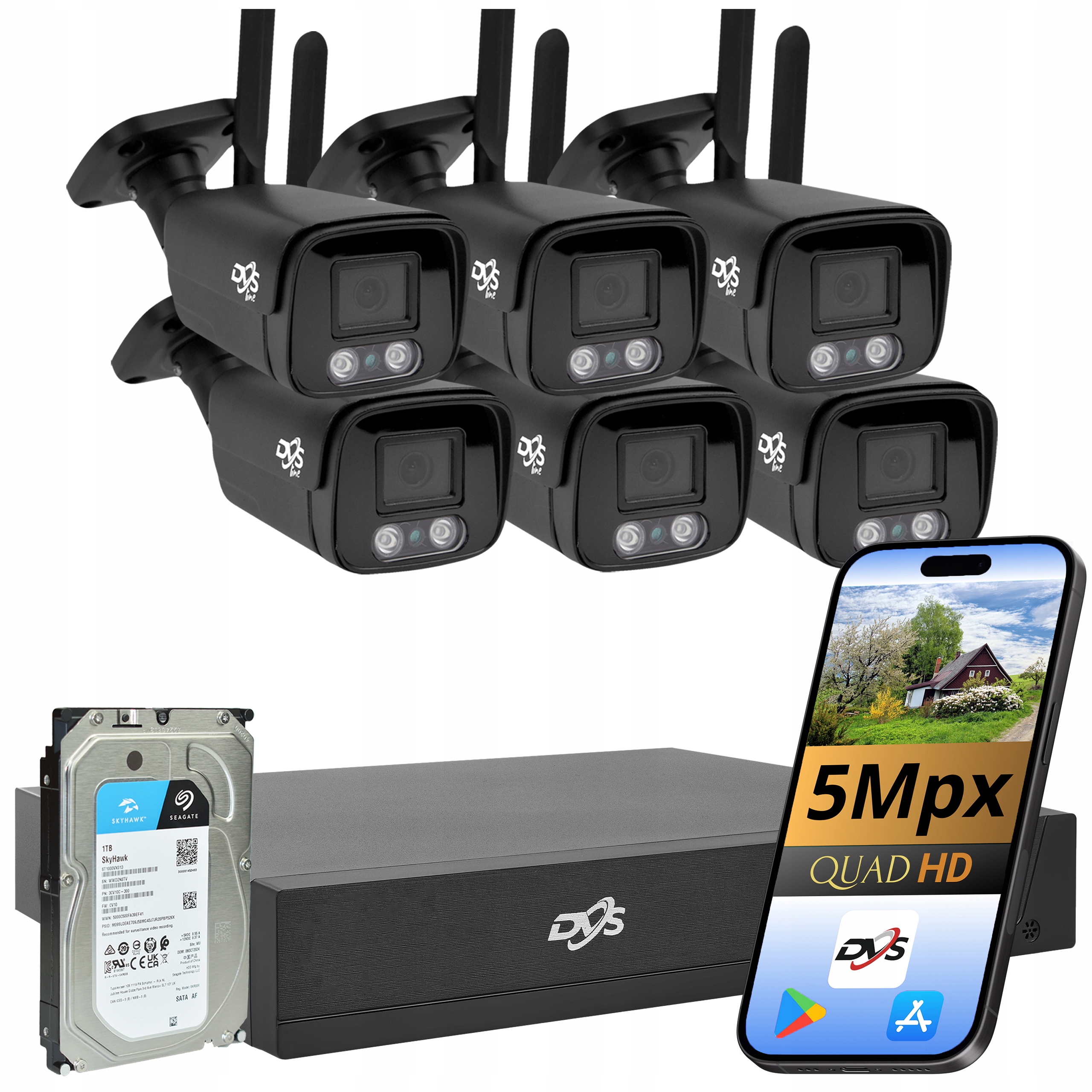 Sada Wifi Ip Kamer Pro Monitorování 6x Bezdrátová Kamera 5Mpx Dvs Tuba