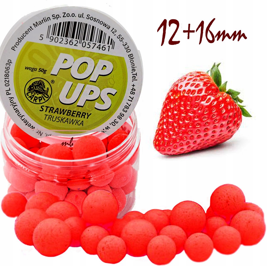 Kulki Proteinowe pywające Pop Ups 12+16mm 50g Truskawka WrocłaW