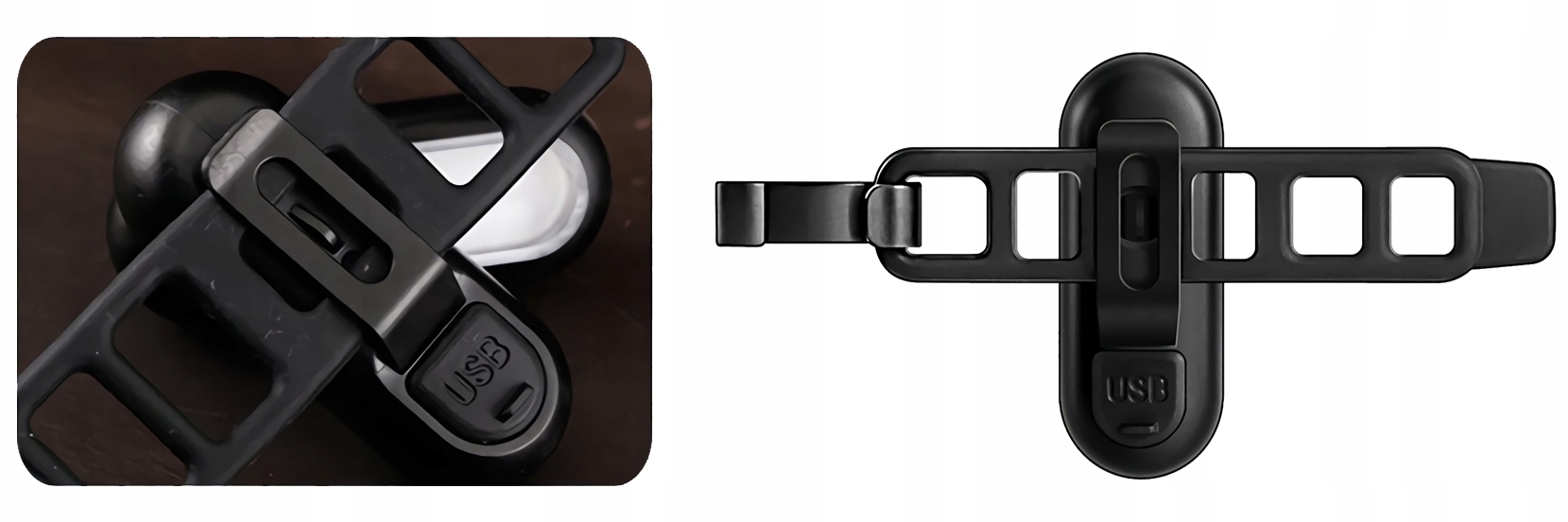 LAMPKA ROWEROWA PRZEDNIA TYLNA LED USB WODOODPORNA Zawartość zestawu akumulator lampka