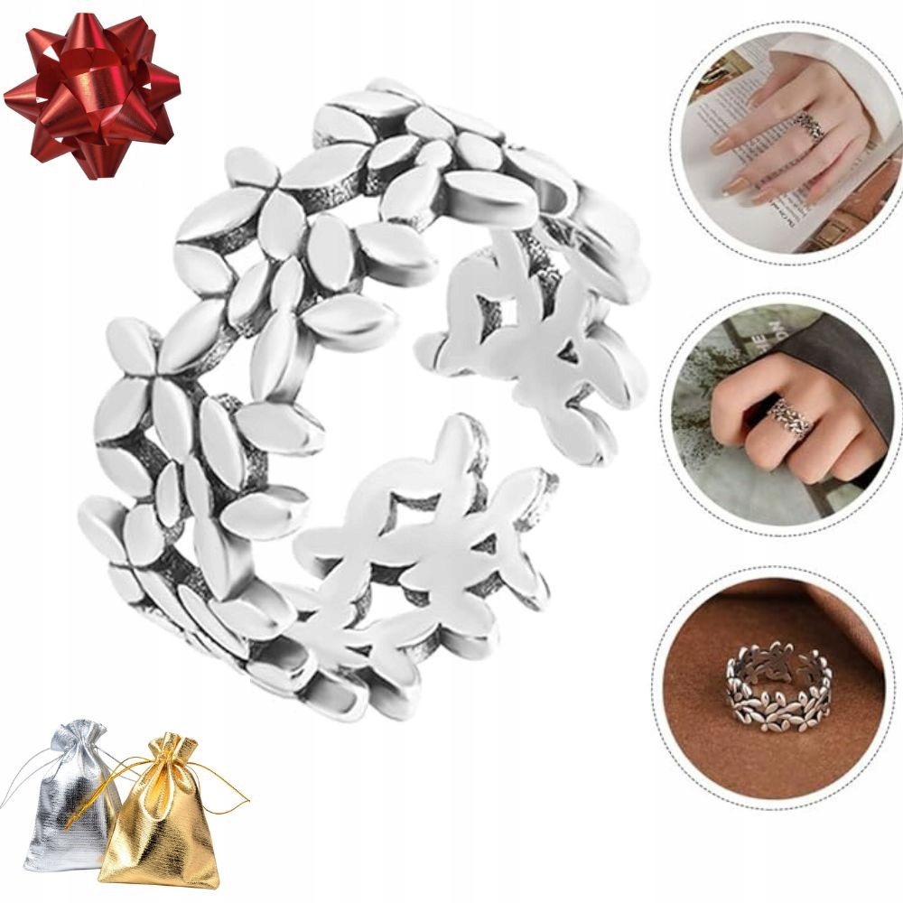 Pierścionek Pierścień srebrny 925 Liść Wąż Żmija Gothic Rock Boho