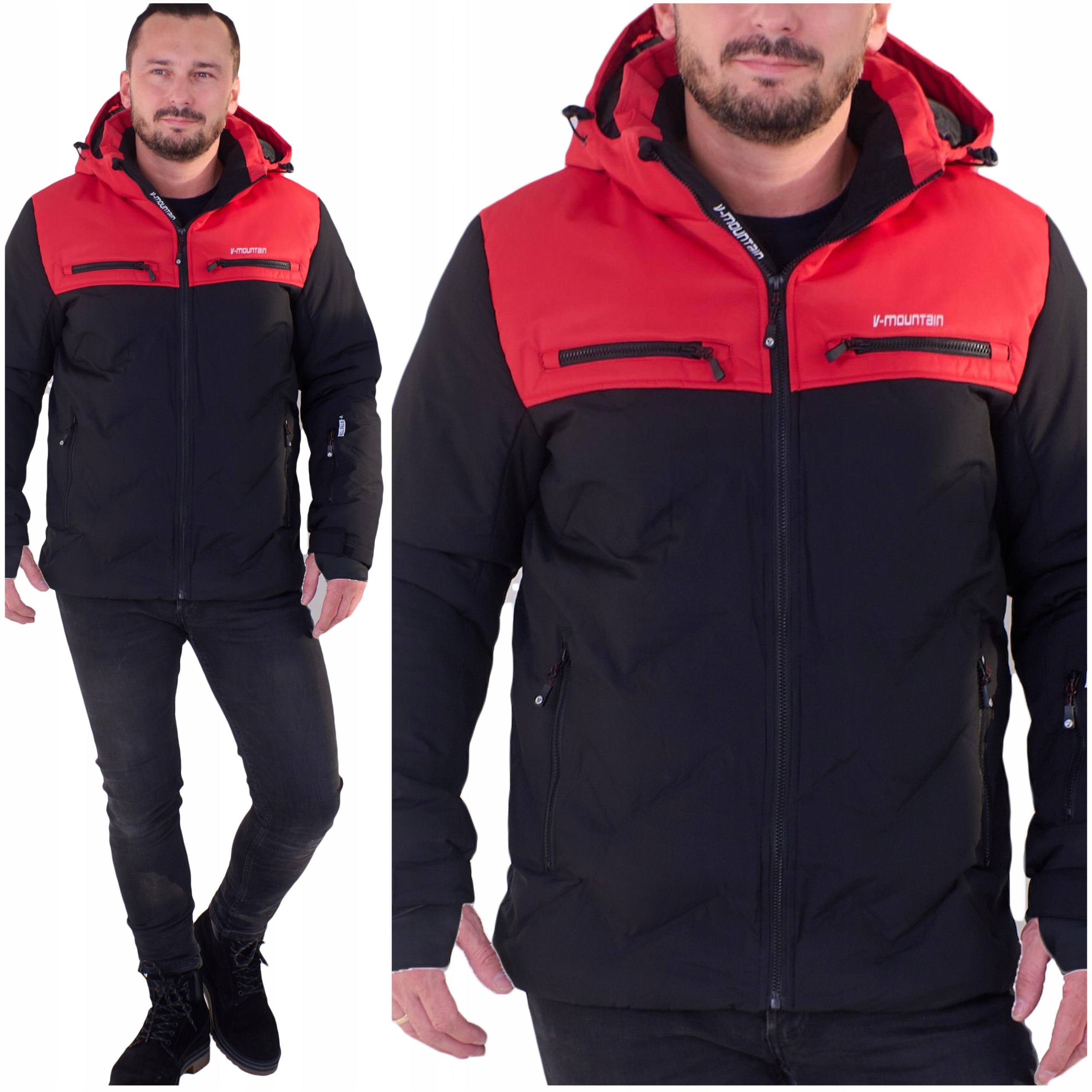 Kurtka Narciarska Męska membrana gruba zimowa czerwona ciepła MP138 M