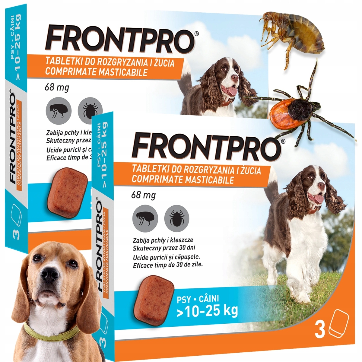 tabletki dla Psa 10-25 kg Front Pro 6 sztuk na Kleszcze Pchły na Pół Roku