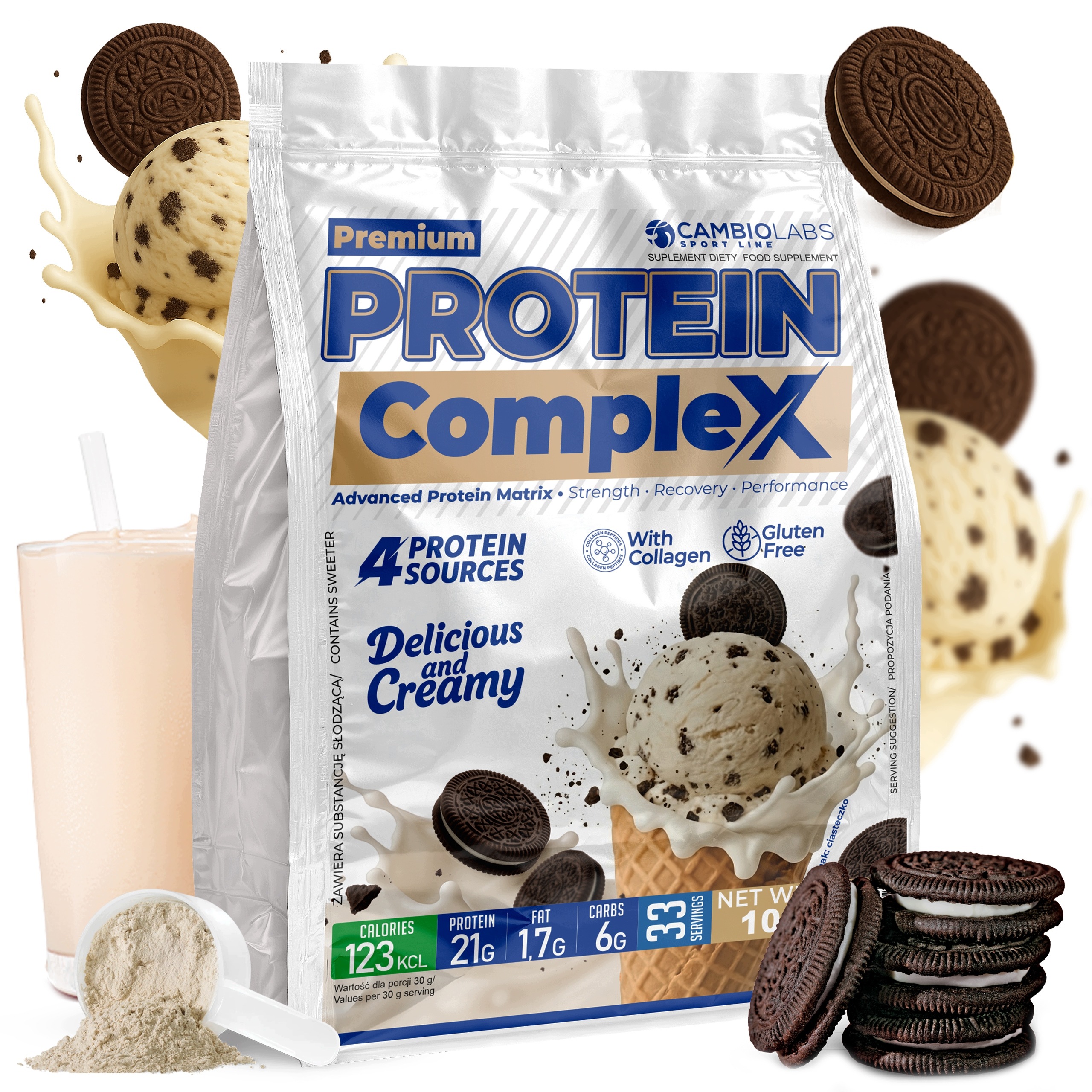 Syrovátkový protein Wpc hovězí kolagen albumin doplněk stravy 1 kg zmrzlinová sušenka