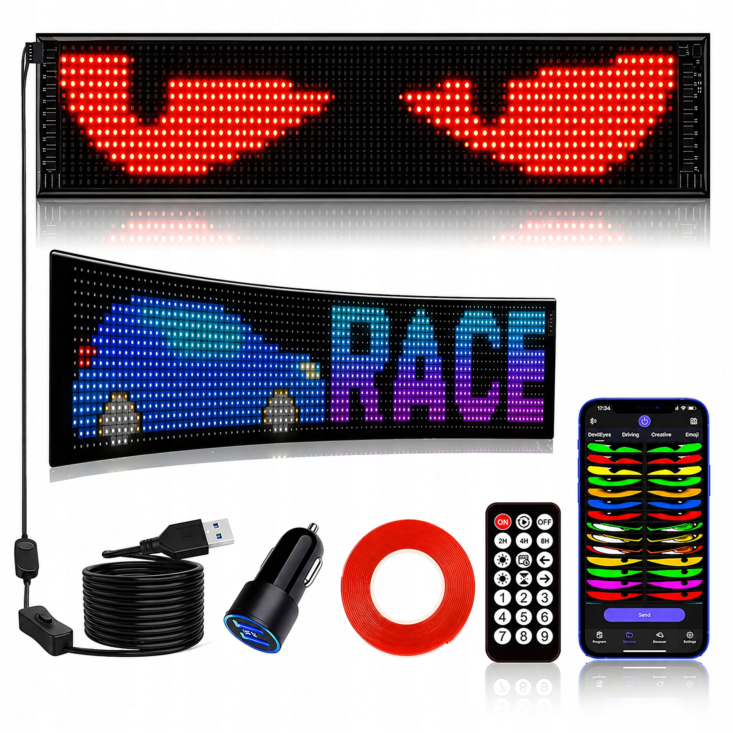 Led Panelová Lampa Rgb Diabolské Oči Automobilová Usb Bluetooth IP65 19x89 CM