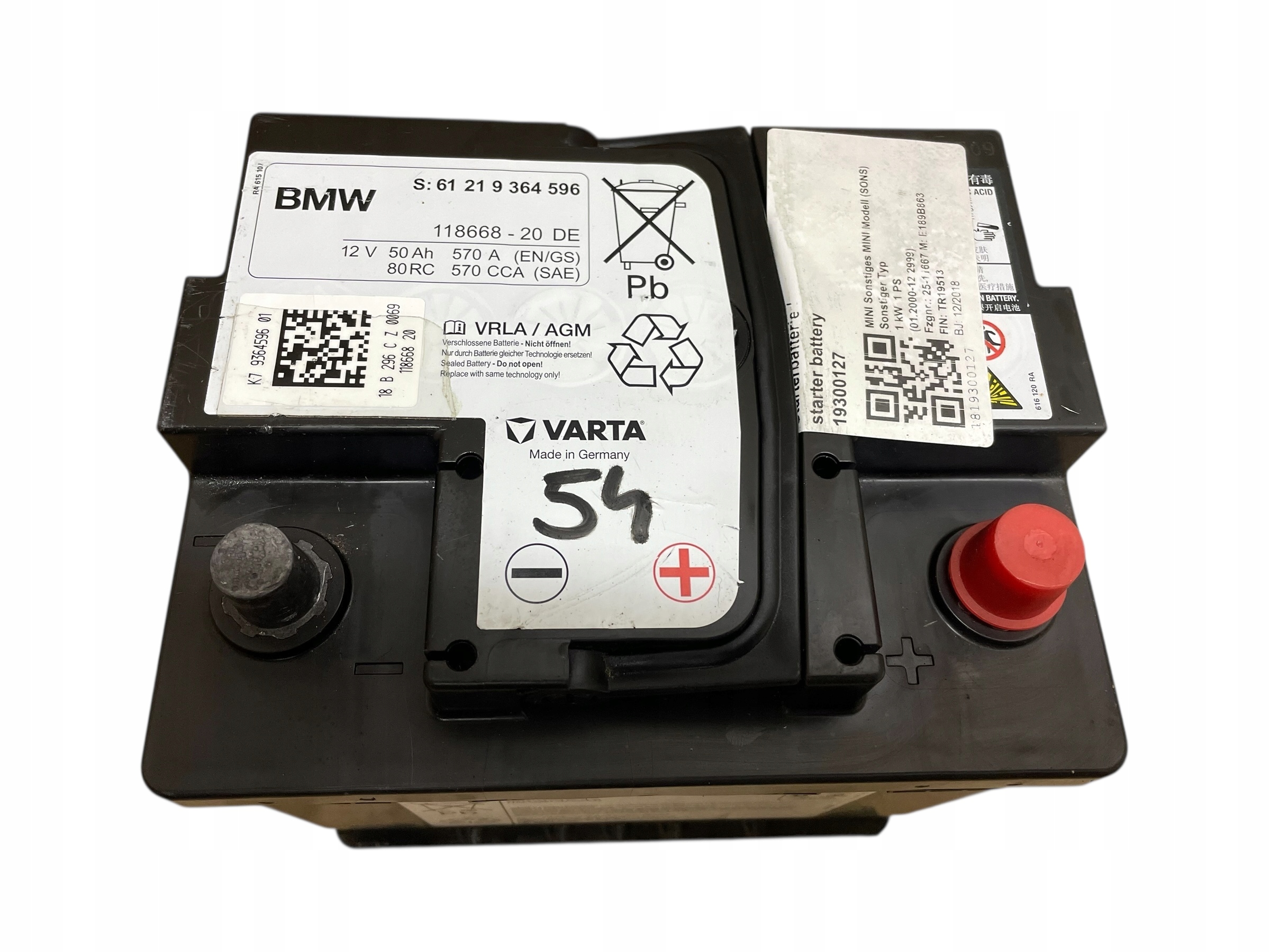 Batteria AGM START-STOP 12V 50AH 570A BMW / MINI 2018R Originale