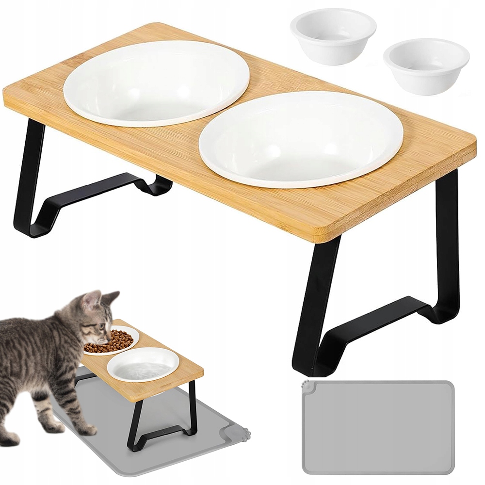 Levně Dvojitá Miska S Podstavcem Na Krmivo Vodu Jídlo Na Stojanu Pro Kočky Psa L